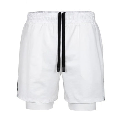 Men's small plaid quick-dry sports shorts in polyester, shown in multiple colours including army green and fluorescent yellow.