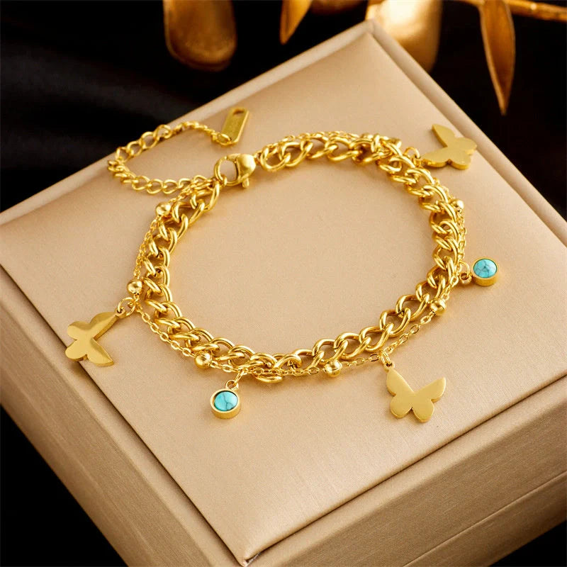 Gold plated stainless steel punk fashion bracelet for women, luxury jewellery with unique design