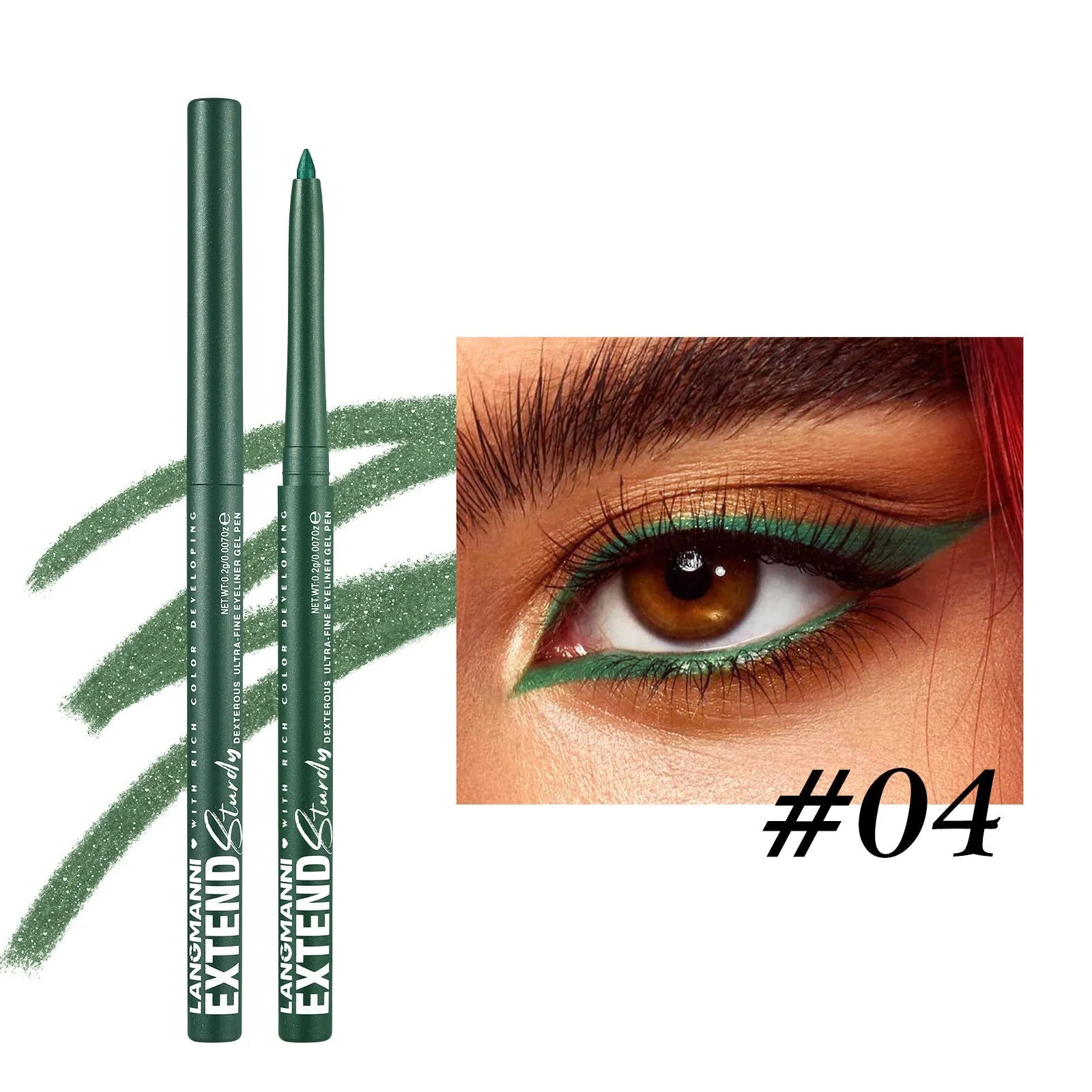 Set of 12 colourful gel glitter eyeliner pencils with matte metallic pearl finishes in waterproof smudgeproof formula
