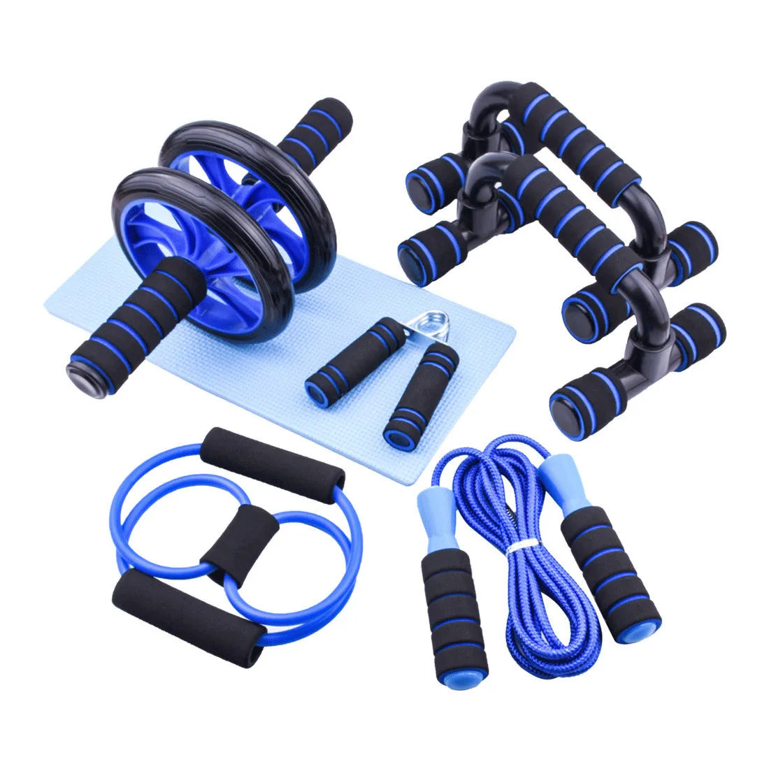 Indoor push-up bracket and seven abdominal wheel fitness kit in four colour options