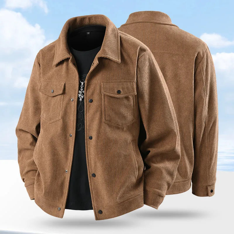 Men's black slim-fit casual coat made from stretch vinyl fabric on a hanger.