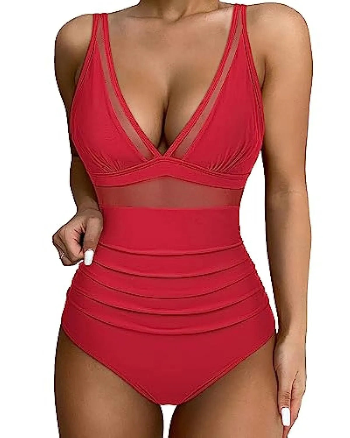 Women's high waist one-piece swimsuit in quick-dry polyester fabric, backless design