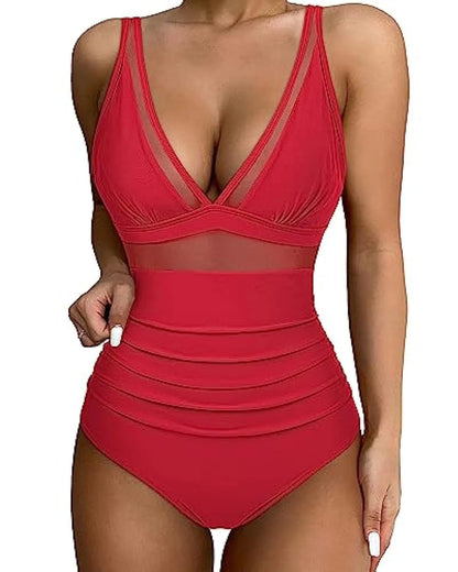 Women's high waist one-piece swimsuit in quick-dry polyester fabric, backless design