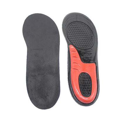 Pair of velvet TPE sports insoles in blue purple and black red, sizes S M L, unisex sweat-absorbent