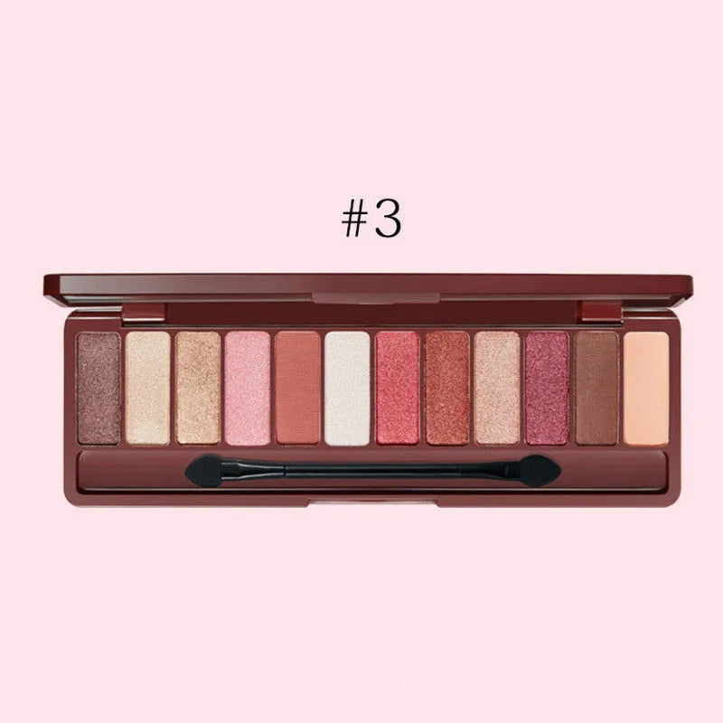 12 colour eyeshadow palette in nude, earth and wine red tones, 15.2 x 5 x 11 cm