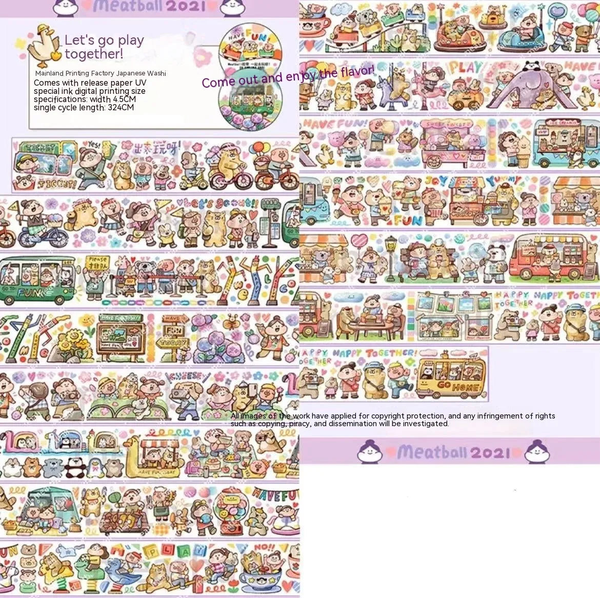 Haemorrhoid tape packaging stickers with cartoon characters, 42 styles, Japanese paper, 5 cm size