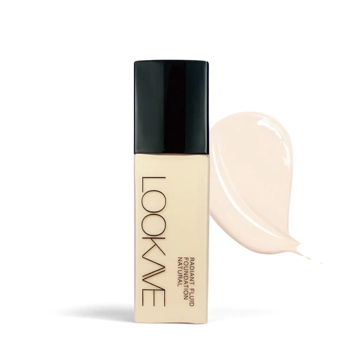 LOOKAVE Matte Liquid Foundation bottle showing 21c quantity with six colour shade options for waterproof coverage