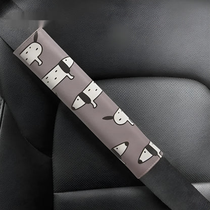 Dachshund cartoon design PU leather car seatbelt shoulder pad cover, 14 by 22 cm.