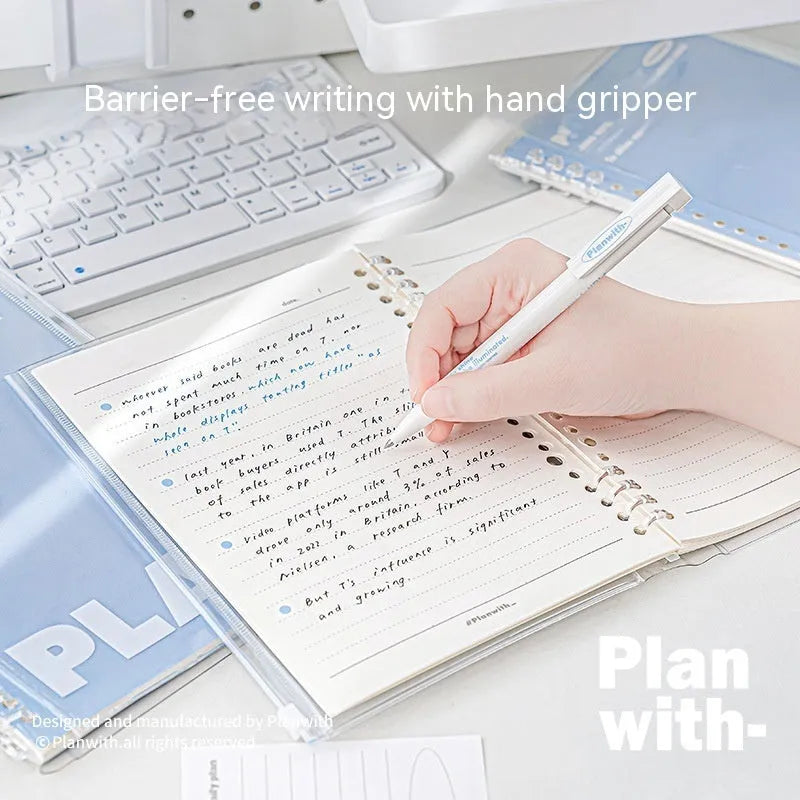 A5 can store loose spiral notebook PVC file holder in white or blue with 148 x 210mm dimensions for storing loose-leaf papers, A5 documents, and notes
