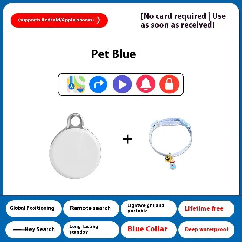 GPS pet locator device attached to a dog collar for tracking cats and dogs.
