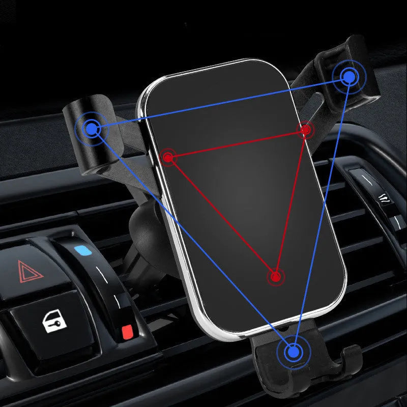 Aluminum alloy car phone holder with electroplated finish, shown in Black Blue Red and Silver options