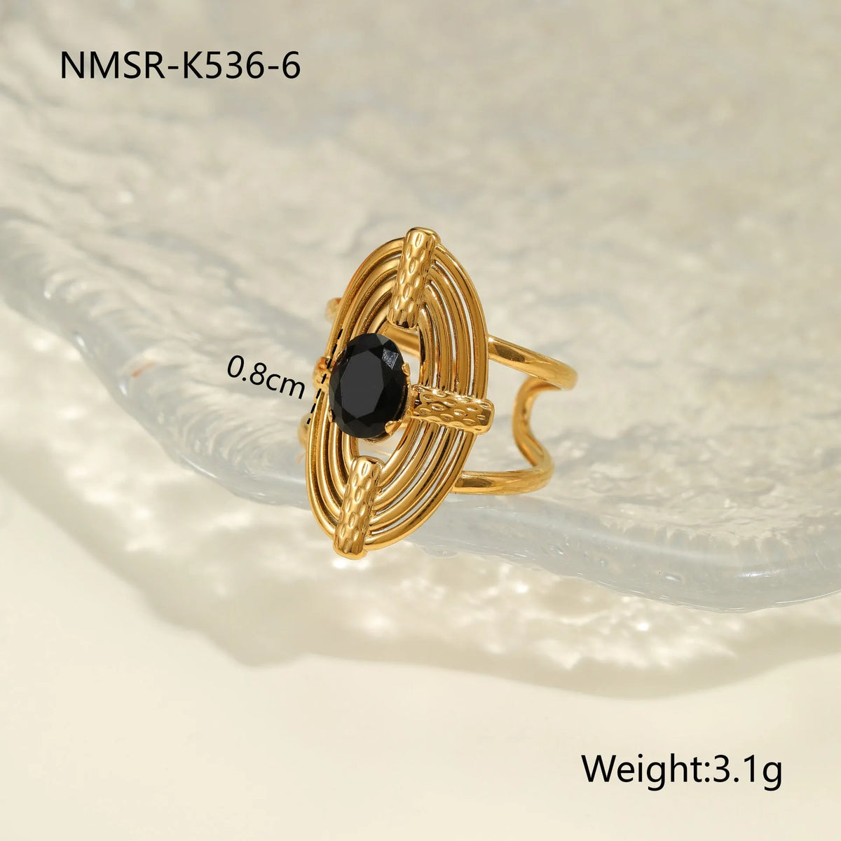 Geometric design stainless steel ring for women with inlaid zircon stones, open mouth free size
