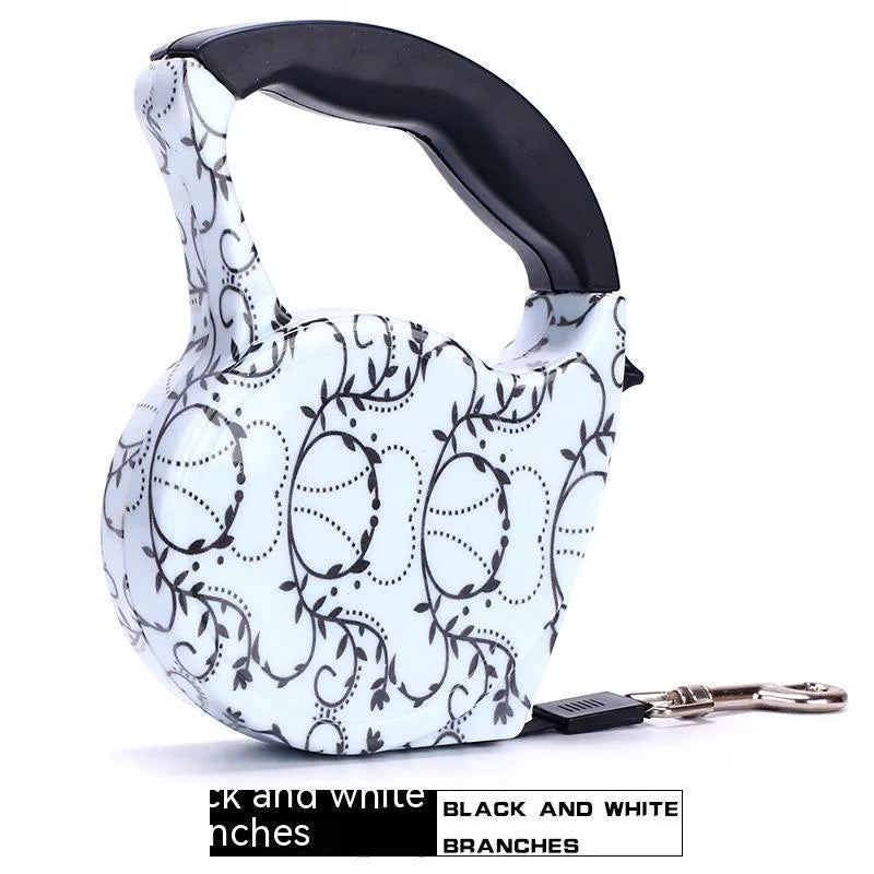 Automatic retractable dog leash, 5 m long, 1 cm wide, plastic, in a choice of printed designs
