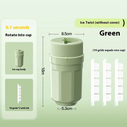 Twist-release ice cube tray with sealing lid in green, peach, or white colour options