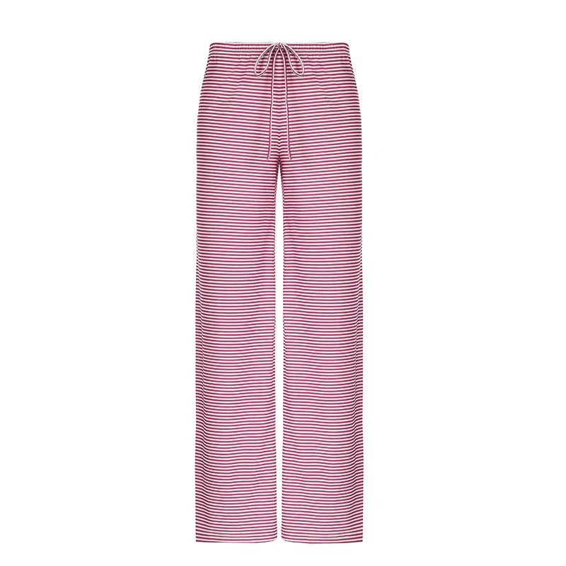 Stylish women's striped wide-leg trousers with lace-up detail in various colors