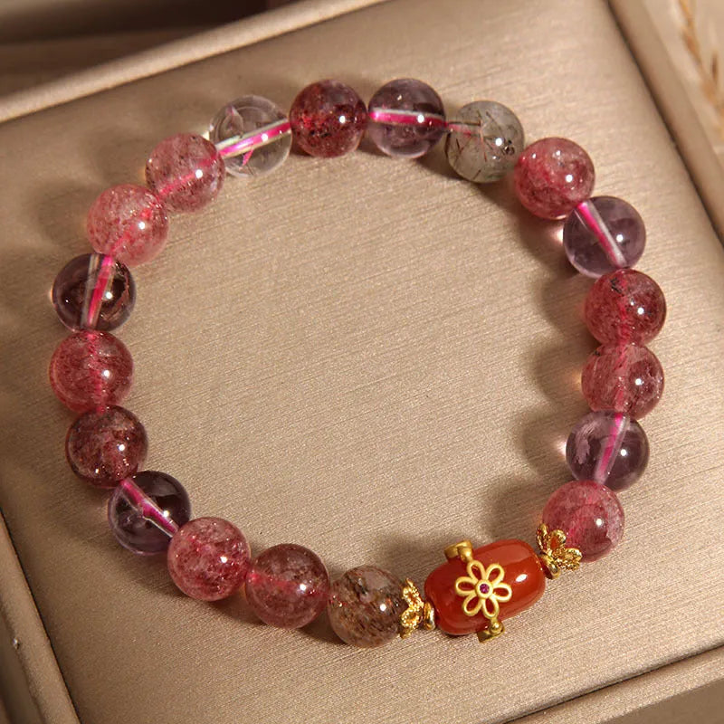 Red agate Super Seven crystal bracelet with cartoon style design for women