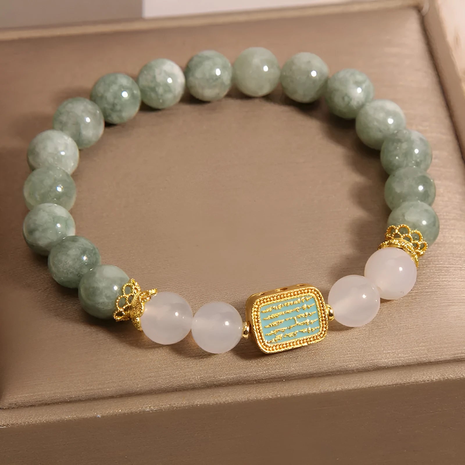 Oil green emerald crystal bracelet with five-piece scriptures design for women