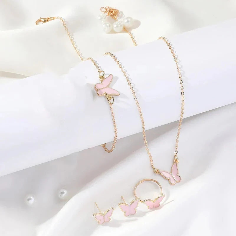 5PCS Fashion Butterfly Pendants Jewelry Set for Women in various colours