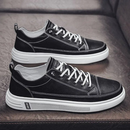 Men's white casual shoes with round toe and low heel for summer
