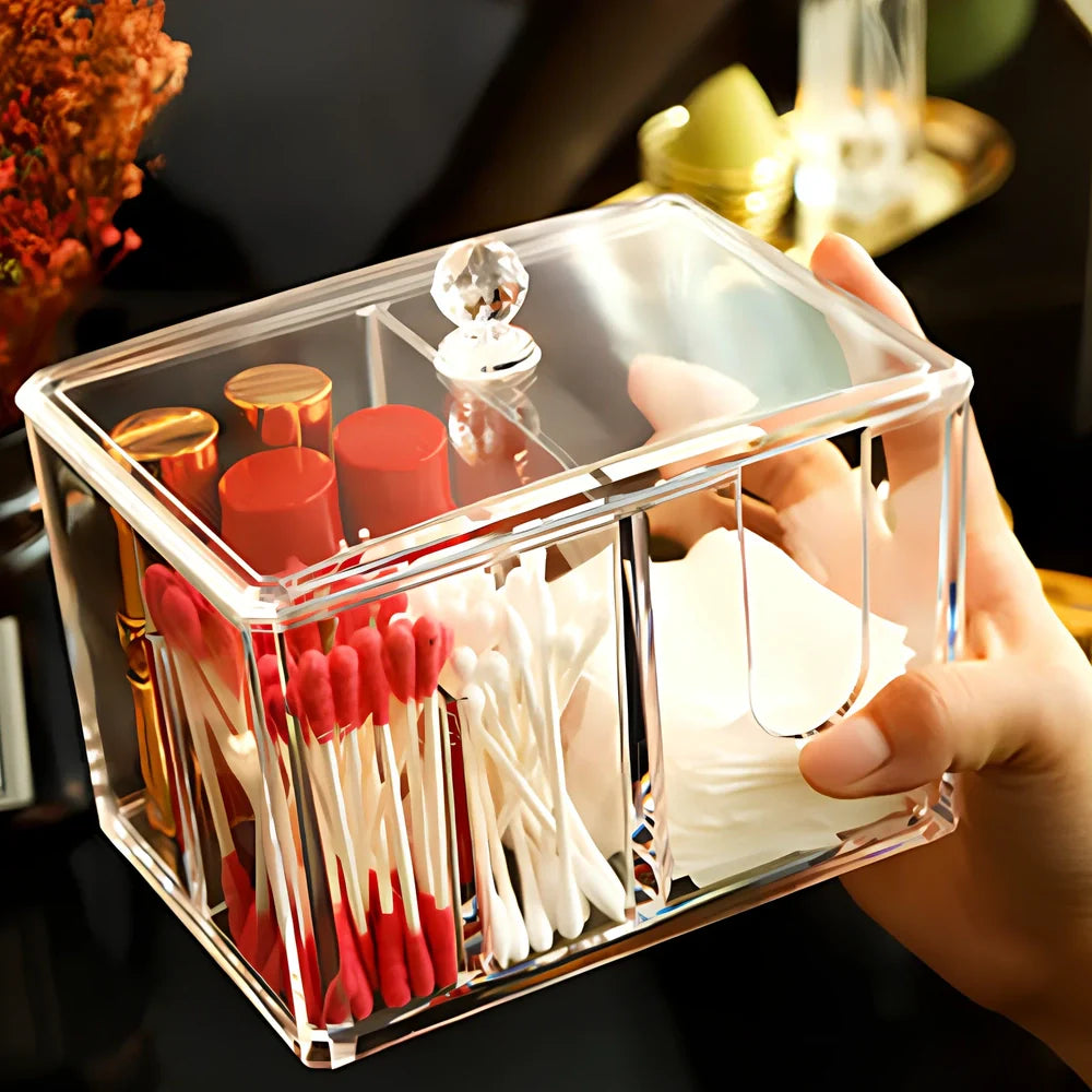 Yajule transparent acrylic cosmetic storage box with dustproof cover and adjustable compartments