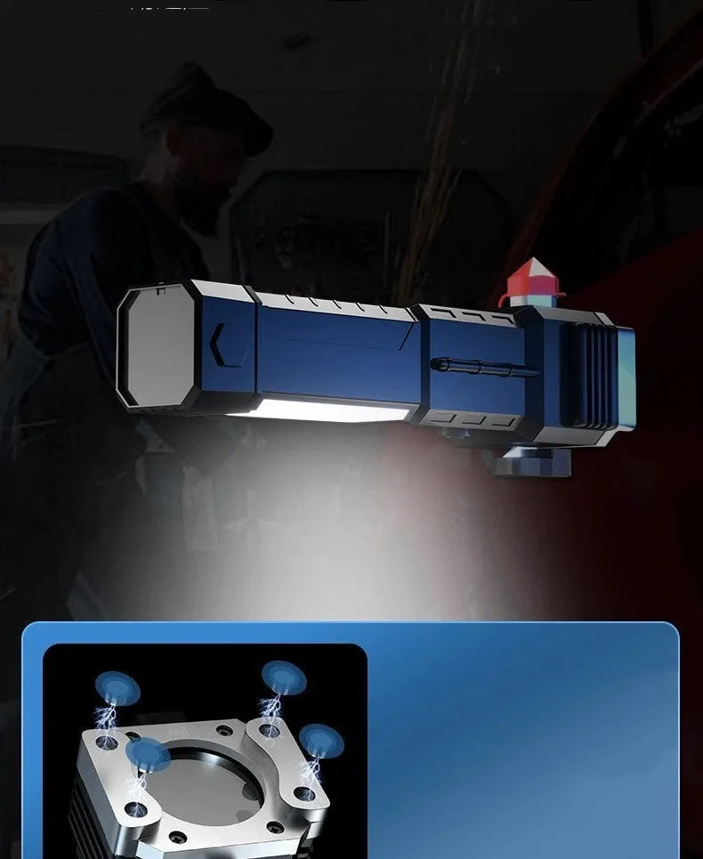 Silver portable LED emergency work light with power bank function for outdoor use