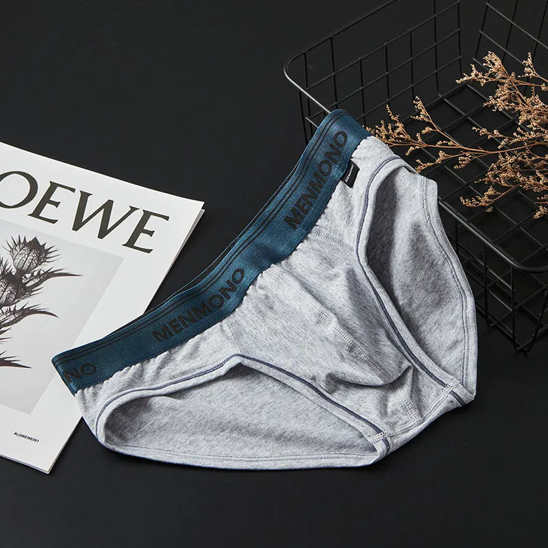 Men's cotton low waist briefs in a two-tone colour on a white background.