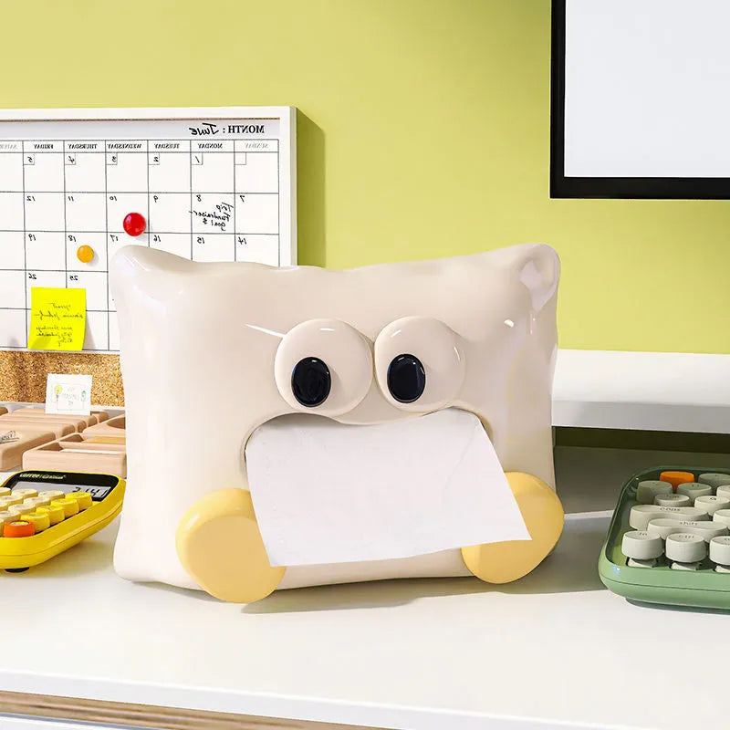 White ceramic tissue box holder with polished finish for living room storage