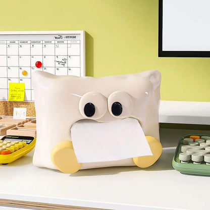 White ceramic tissue box holder with polished finish for living room storage