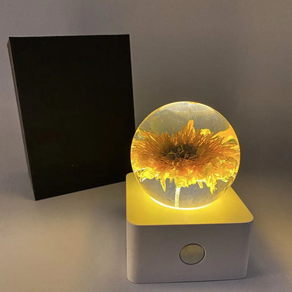 Small 8cm wide desktop night light featuring an artificial dandelion and sunflower arrangement with USB cable.