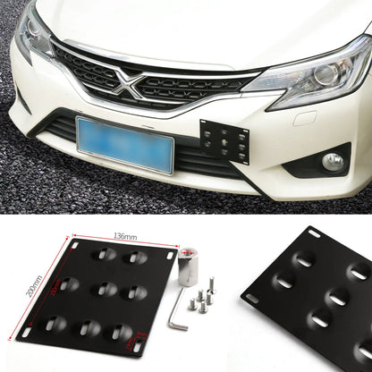 American licence plate frame with trailer hook for car modification on vehicle