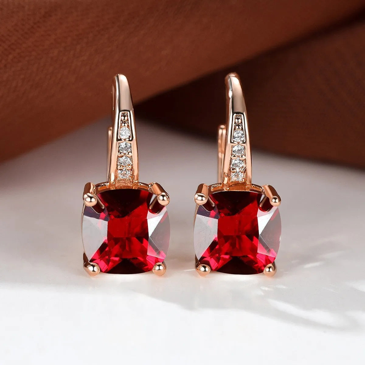 Square zircon inlaid geometric ear hooks in Korean style with electroplated finish