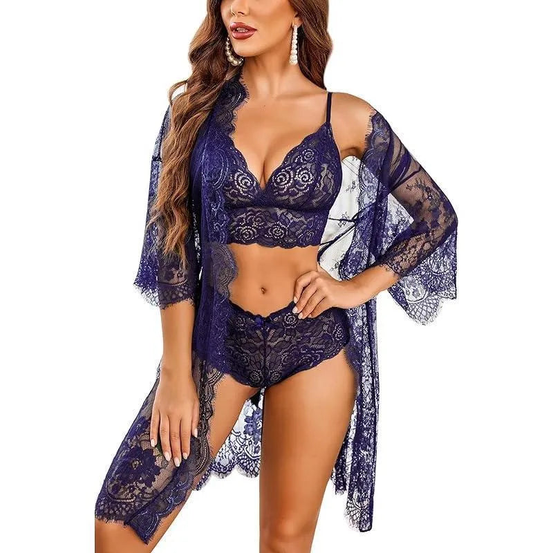 Lace fabric ladies underwear set in apricot colour, available in sizes S to 2XL.