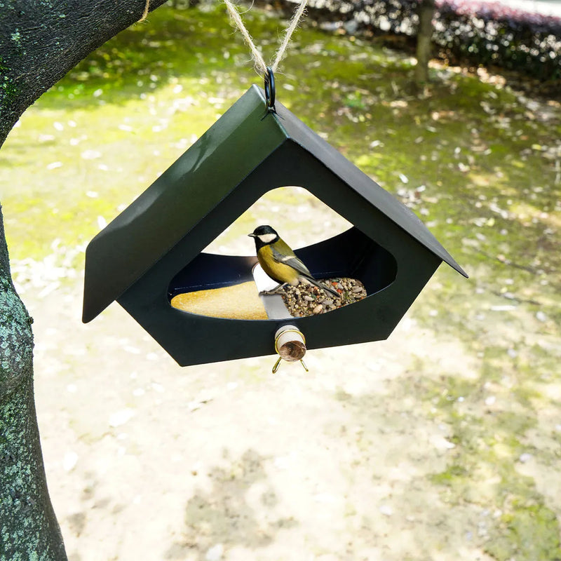 Outdoor iron bird nest with European-style simple design for wild bird food anti-rain courtyard decoration, featuring modern simplicity aesthetic and half-handmade semi-mechanical construction available in two colour options