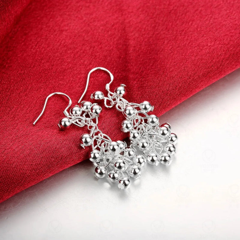 Silver Light Beads String Earrings for Women, Copper Electroplated Dangle Earrings, 6.8g Lightweight Drop Earrings, 1 Pair for Everyday Wear and Going Out