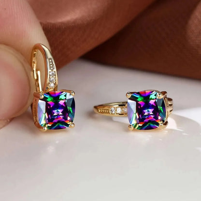 Square geometric ear clip with moissanite stones and electroplated gold finish