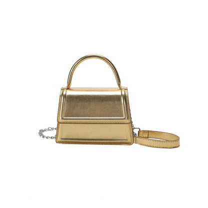 Retro horizontal square PU crossbody bag in multiple colours with sewn detail.