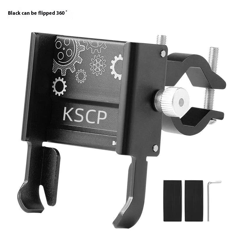 Aluminium alloy mobile phone holder mount for bicycle and motorcycle handlebars in multiple colours.