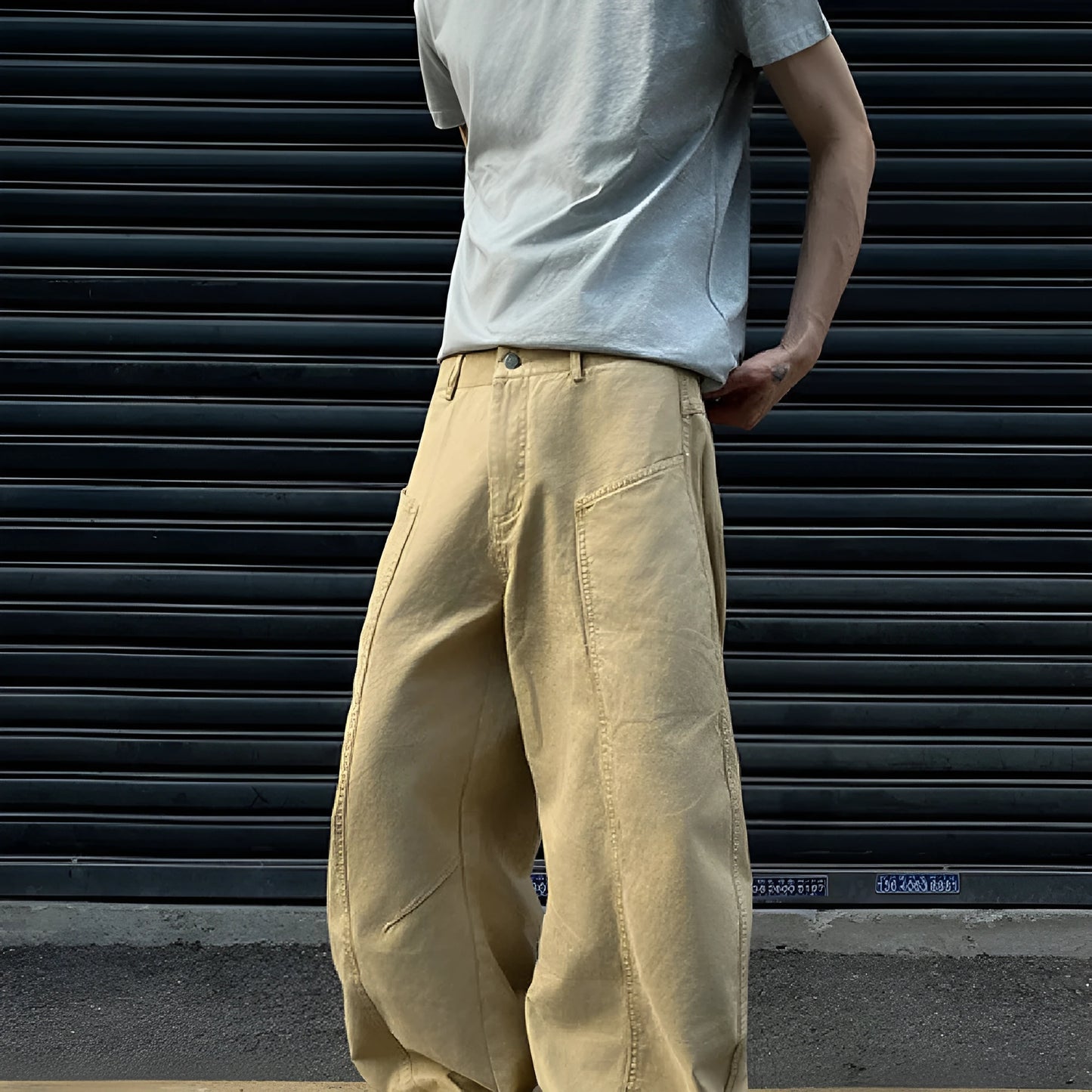 Men's khaki cotton straight-leg casual trousers American retro style