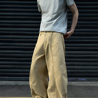 Men's khaki cotton straight-leg casual trousers American retro style