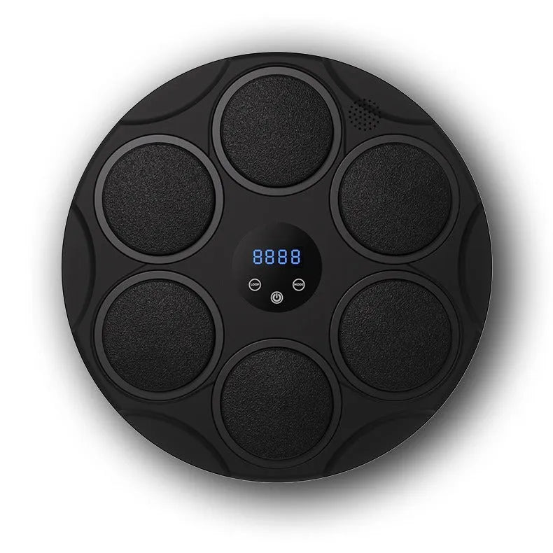 Smart Bluetooth boxing target with coloured LED lights mounted on wall for home fitness training