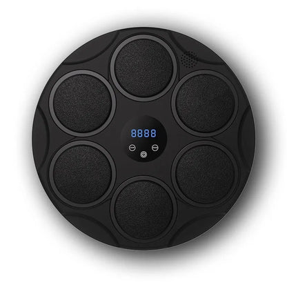 Smart Bluetooth boxing target with coloured LED lights mounted on wall for home fitness training