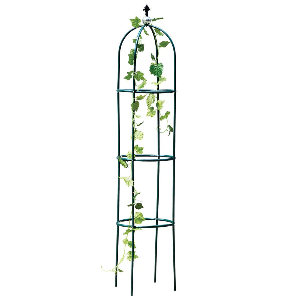 Dark green wrought iron plant climbing frame with lattice design measuring 188cm tall