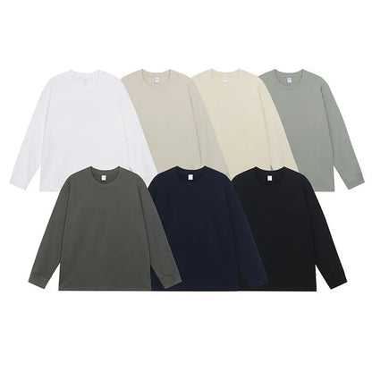Men's loose fit solid colour cotton long sleeve t-shirt on a hanger