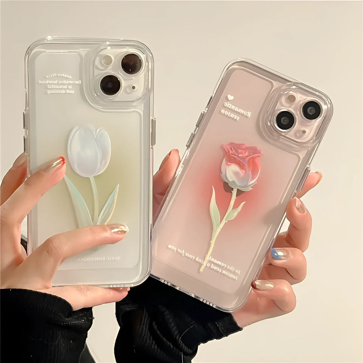 TPU all-inclusive iPhone case in gradient rose and tulip colours showing front and back protection