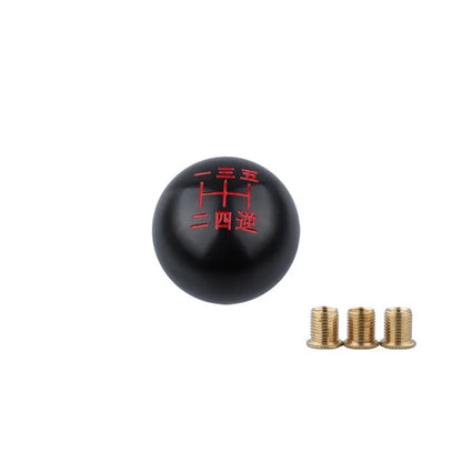 Aluminium alloy round car gear shift head shown in one of five colour options: A, B, C, D, or F style.