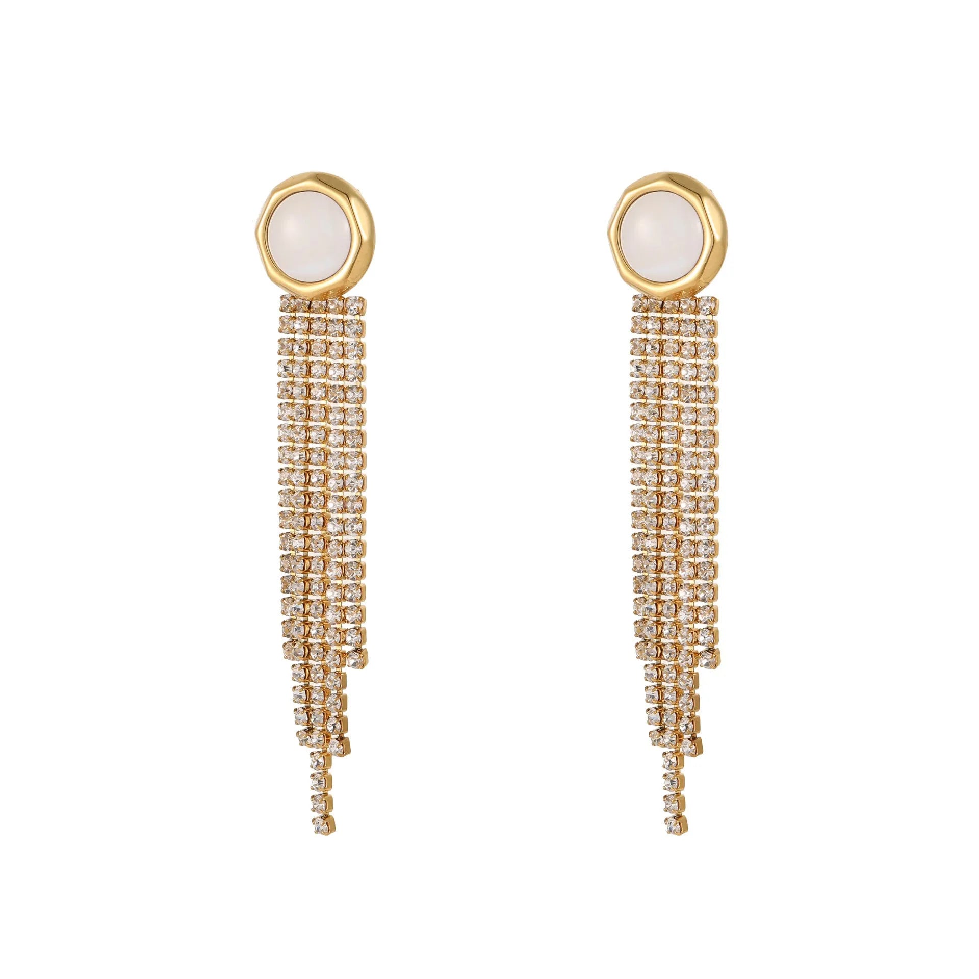 Stainless steel diamond tassel earrings with heart and star shapes in 18K gold electroplated finish