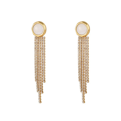 Stainless steel diamond tassel earrings with heart and star shapes in 18K gold electroplated finish