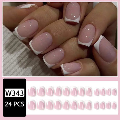 24 white artificial nail tips with black and white plaid pattern design