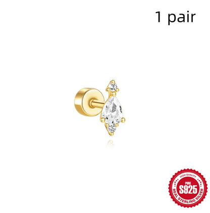 S925 sterling silver flat column thread ear bone stud in a gold plated finish.