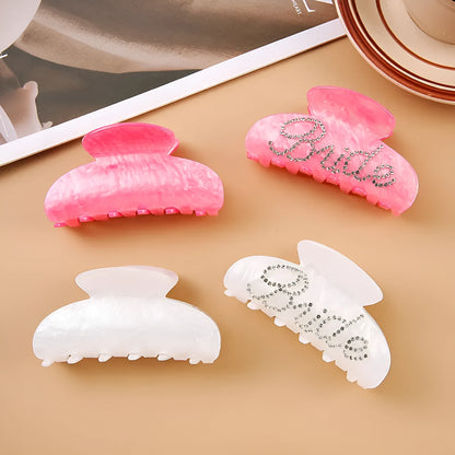 10cm pink acrylic shark hair clip with multi-diamond spot drill decoration and barrette clasp